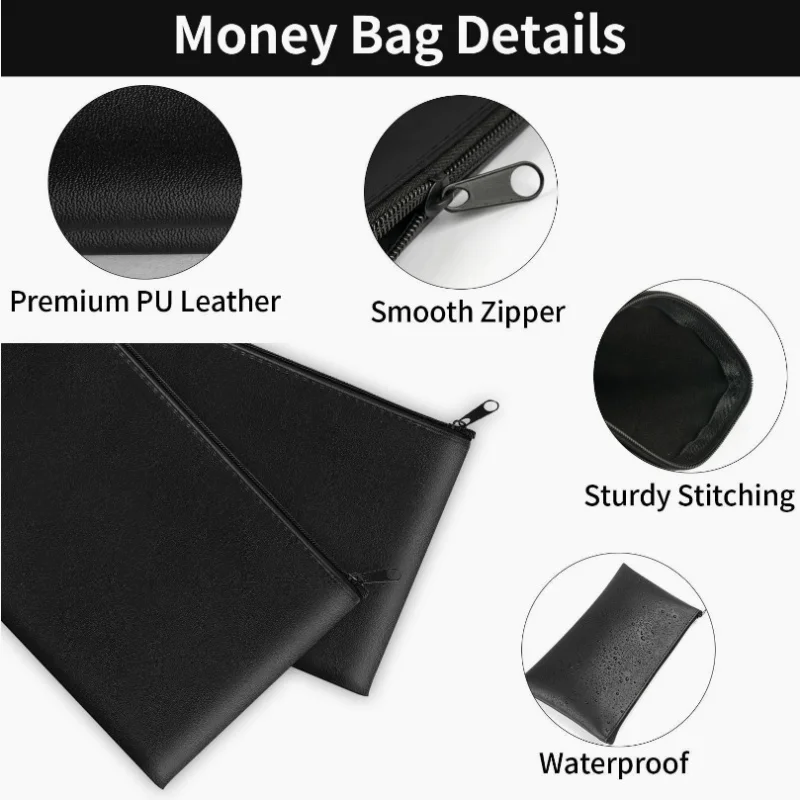 Bolsa de Cuero con Cierre - Multifuncional, Gran Capacidad, Correa para Archivos, Cartera, Bolsa para Papelería, Adecuada para Guardar Artículos de Uso Diario