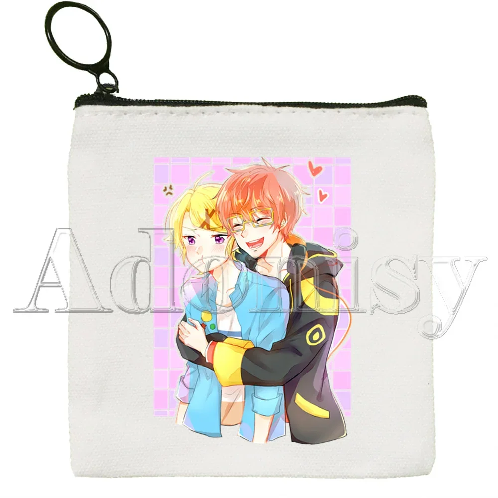 Portafoglio Mystic Messenger dipinto a mano borsa in tessuto bianco puro in tela bianca piccola borsa portamonete dipinta a mano personalizzata