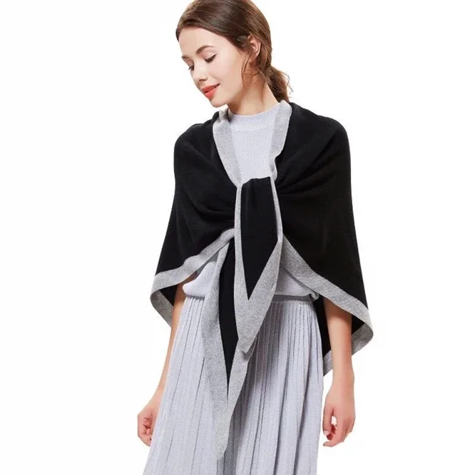 

Spring Autumn Imitation Cashmere Women's Triangular Shawl High-grade Thin Knitting Summer Air Conditioning Room Bib Black