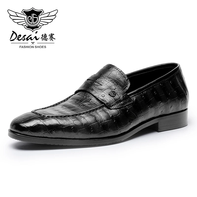 

DESAI Male Loafers For Men Shoes Top Quality Easy Wear Genuine Leather Crocodile Fashion Casual Gray Green Color Leader 2021