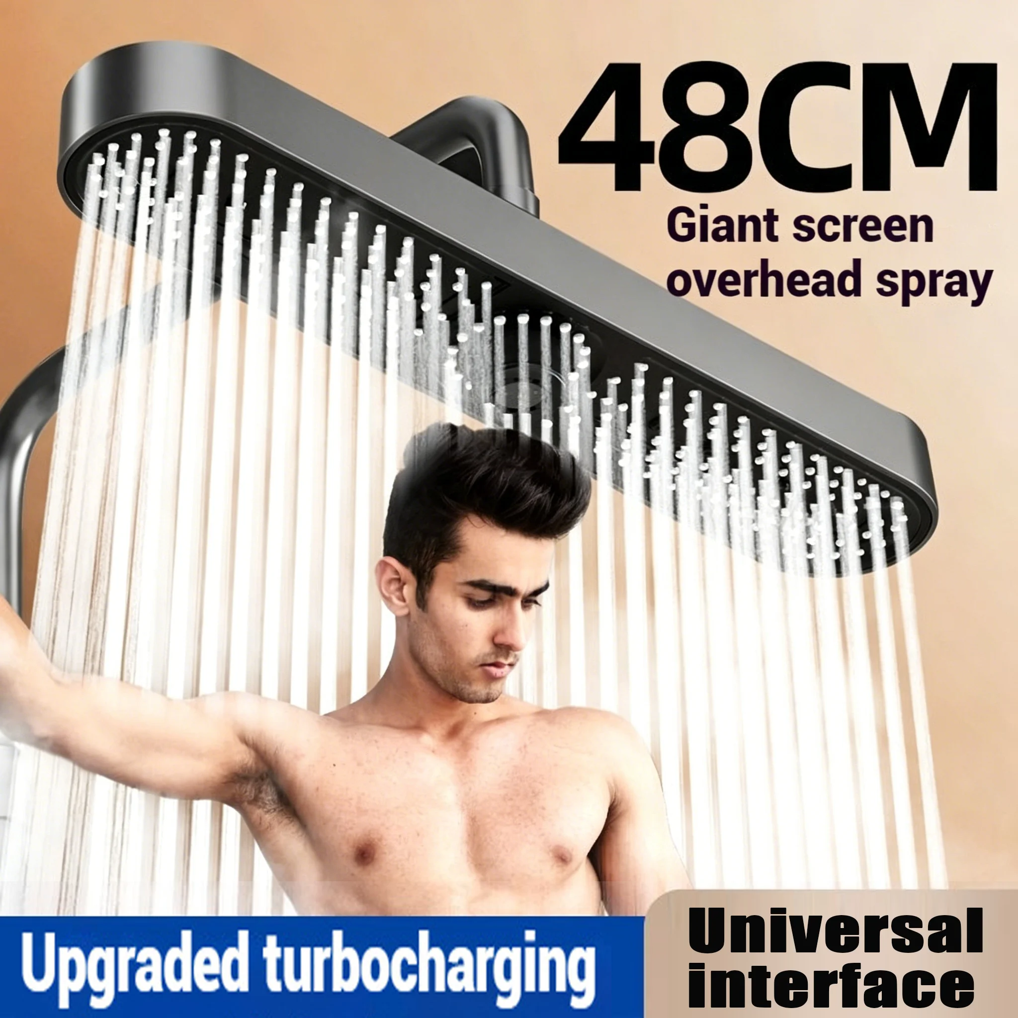 New 19 Inch Super Big Panel Large Flow Supercharge Shower Head 48CM Giant Screen Top Spray 3 Modes High Pressure Bathroom Shower