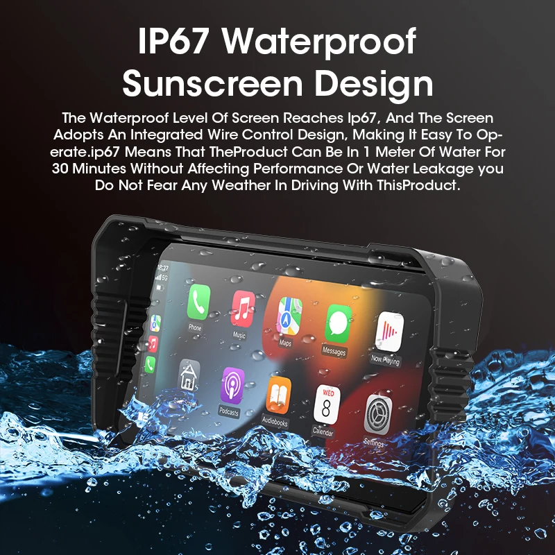 لوحة قيادة رقمية محمولة من Srnubi مضادة للسرقة وشاشة قابلة للإزالة لاسلكية CarPlay Moto Android Auto GPS للدراجات النارية