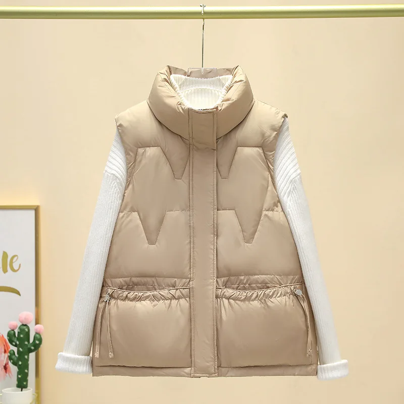 PinkyIsBlack New 2024 Autumn Winter Women Vest Solid Stand Collar Puffer Vest Jacket Female Sleeveless Cotton Winter Waistoat