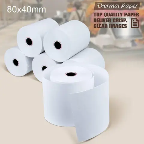 10 rollos de papel térmico fino sin BPA, 48g, 80x40mm, papel de impresión, papel térmico para recibos para sistema POS de caja registradora