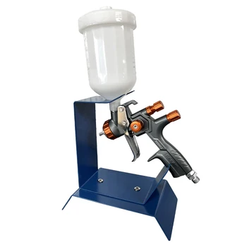 Paint spray gun holder for storing and organizing spray guns at the workstation.