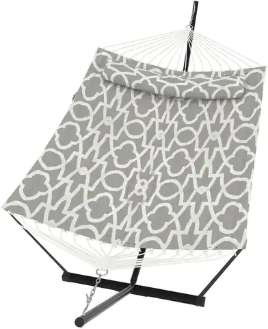 Tacleekii Hammock with Stand 2 Person Heavy Duty Hammock with Padded Cotton, Outdoor Hammock for Backyard, Patio, Camping & Bedroom Relaxation, Portable,Easy Assembly