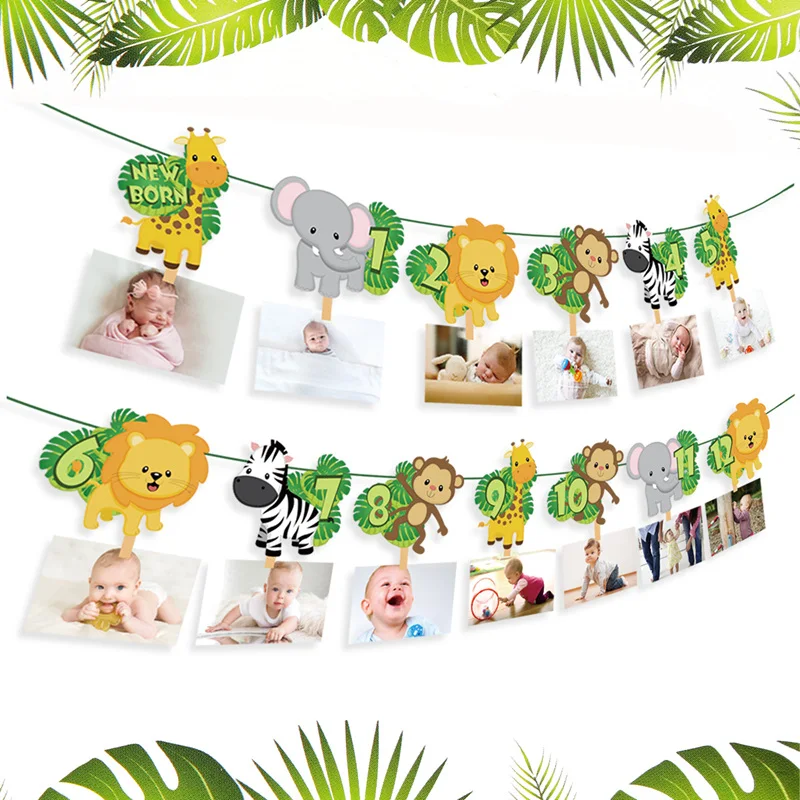 Jungle Safari Birthday Bunting Banner Woodland Safari Birthday Party Decoration Wild one 1st Jungle Birthday Party Supplies