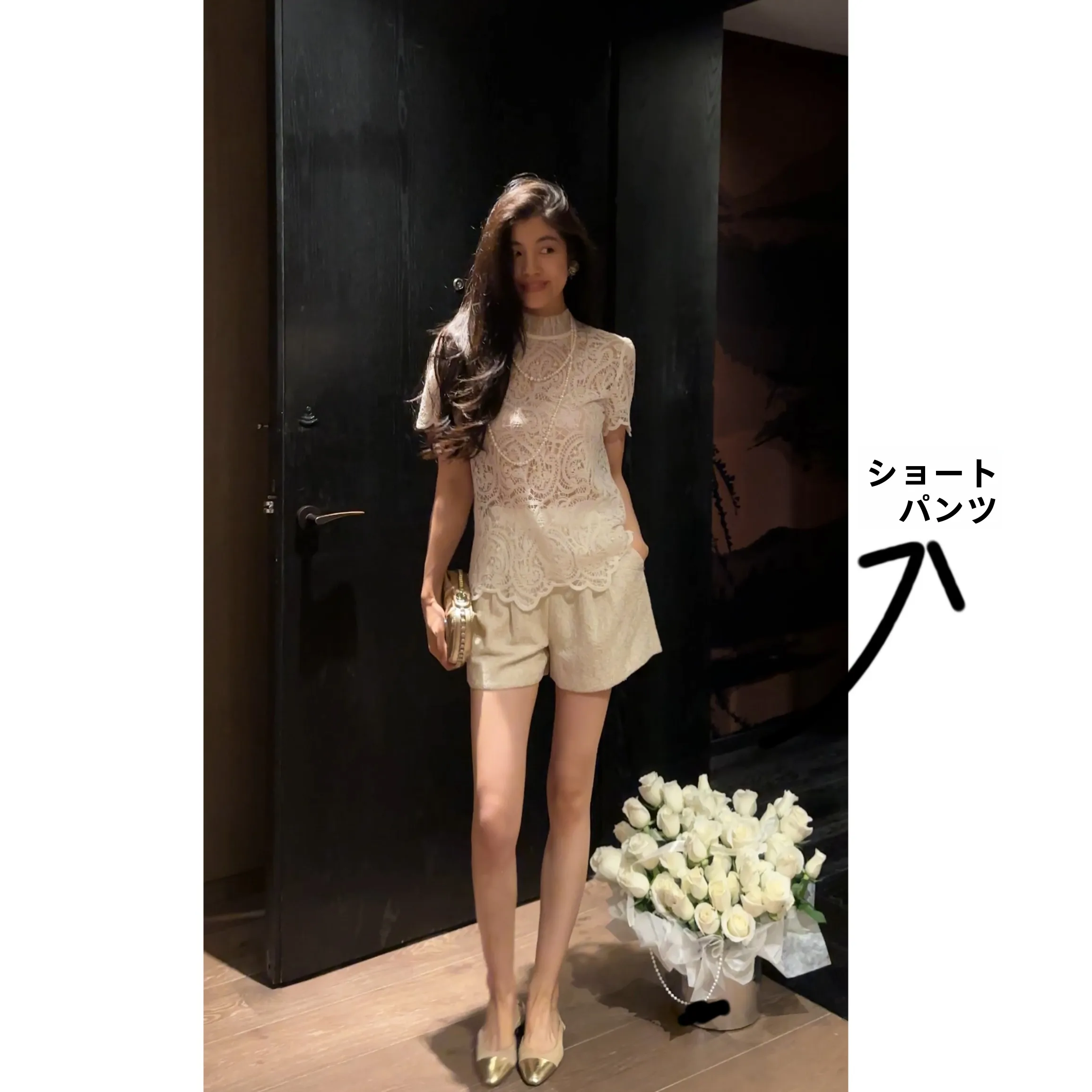 

NCOU Nicole 2025 Spring Faion Gold Tead Embroidery Loose Elastic Waist Pants Peach Bead Casual Versatile Women's Trousers