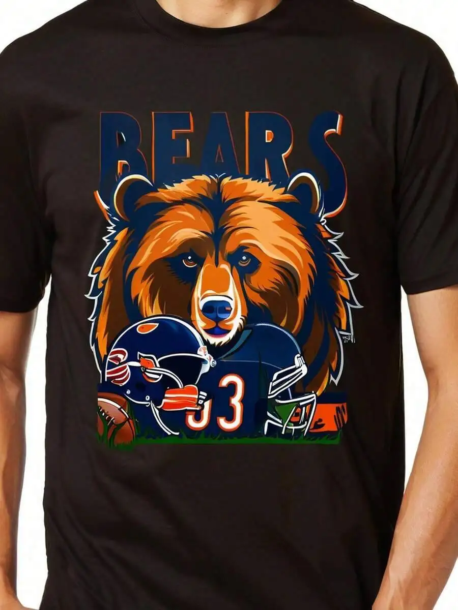 T-Shirts Only Sold, 1 Men's Chicago Football Fan High-End T-Shirt - Round-Neck Short-Sleeved Regular Style With Bear Player 100%