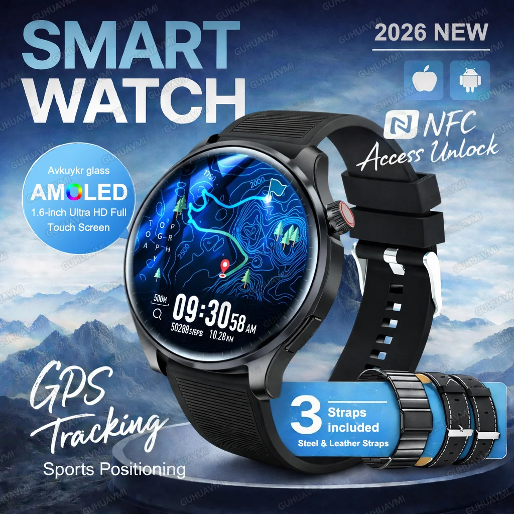 

2026 New GPS Traker Smart Watch Men NFC Bluetooth Call IP68 Waterproof 1.6"AMOLED Screen Sport Fitness tracker Women Android iOS