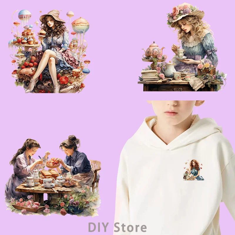 fairy tale Tea Party dtf Heat Transfer iron on transfer for clothing Iron On Patches For Clothing Heat Transfer On Clothes.