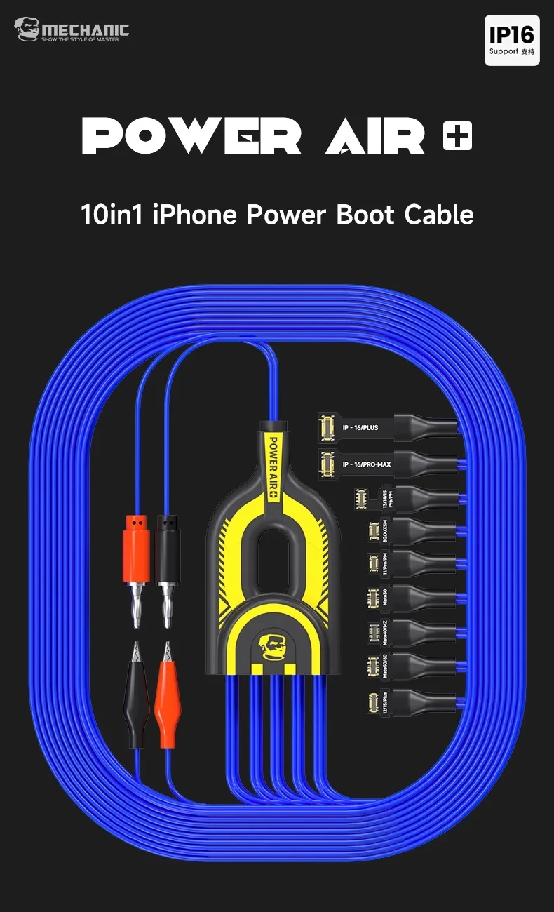 MECHANIC POWER AIR+ Boot Cable 1-to-10 for iPhone 6-16 Android Huawei Mate 30/40/50/60 Power Test Tool