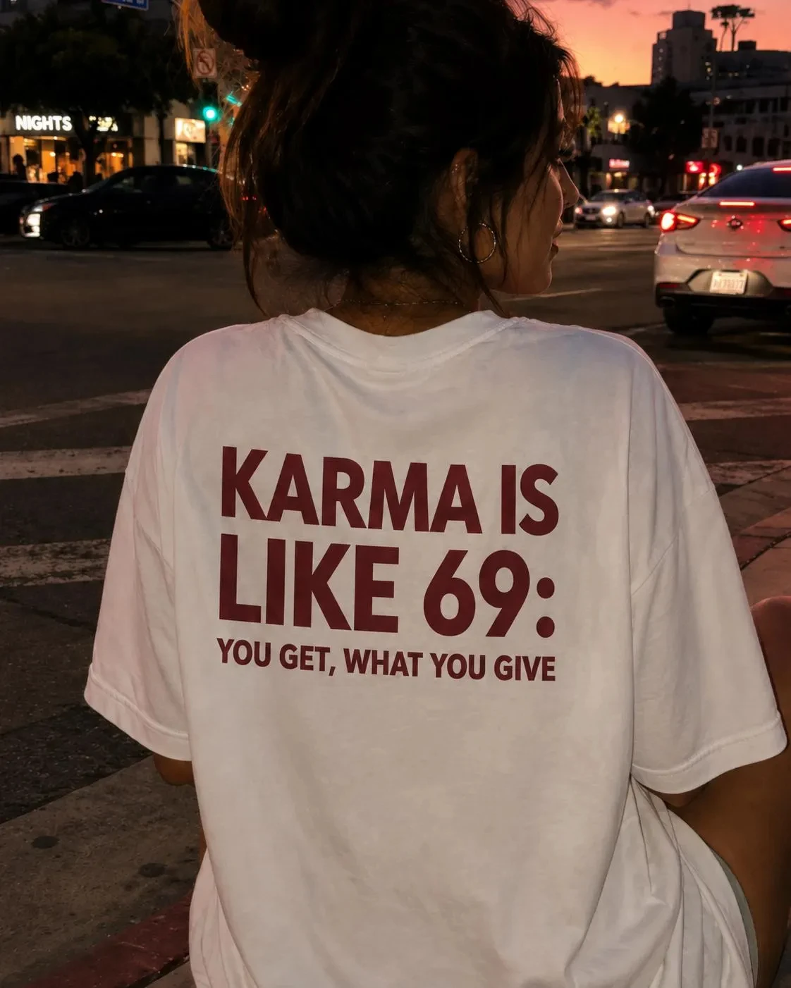 Karma Is Like 69 You Get What You Give Shirt, Sarcastic Quote Tee Summer unisex Loose and Breathable cotton T-shirt Top