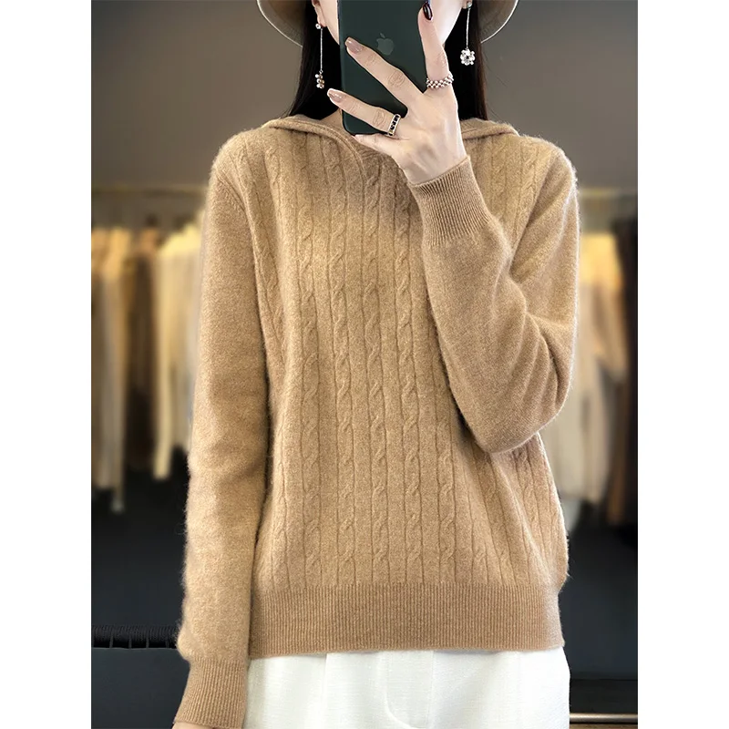 

Pullover Hoodie Autumn And Winter Soft Women Sweaters 100% Wool Knit Long Sleeve Female Fashion Jumpers 2023 DR01