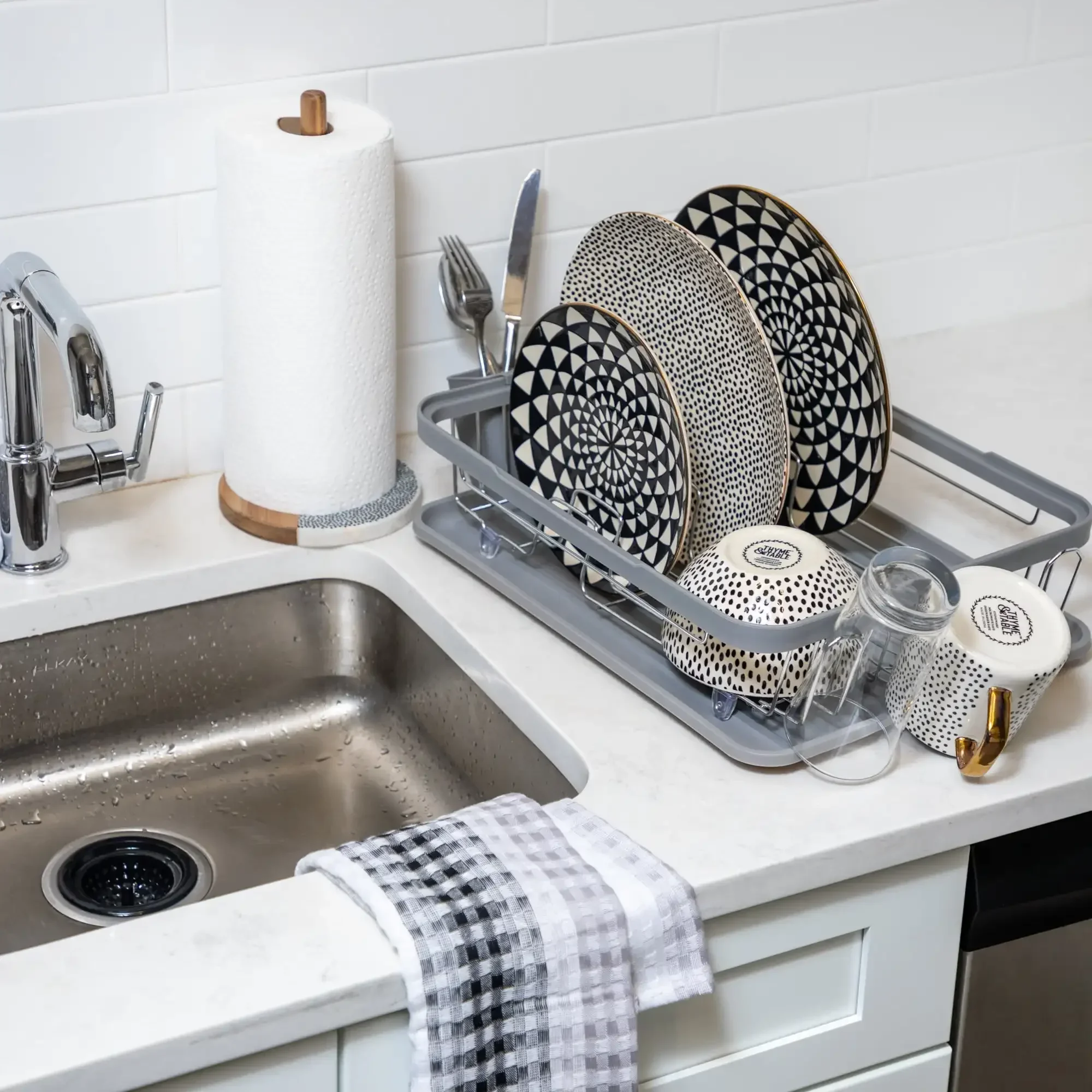 

Plastic Dish Rack with Cutlery Holder, Durable construction,Grey