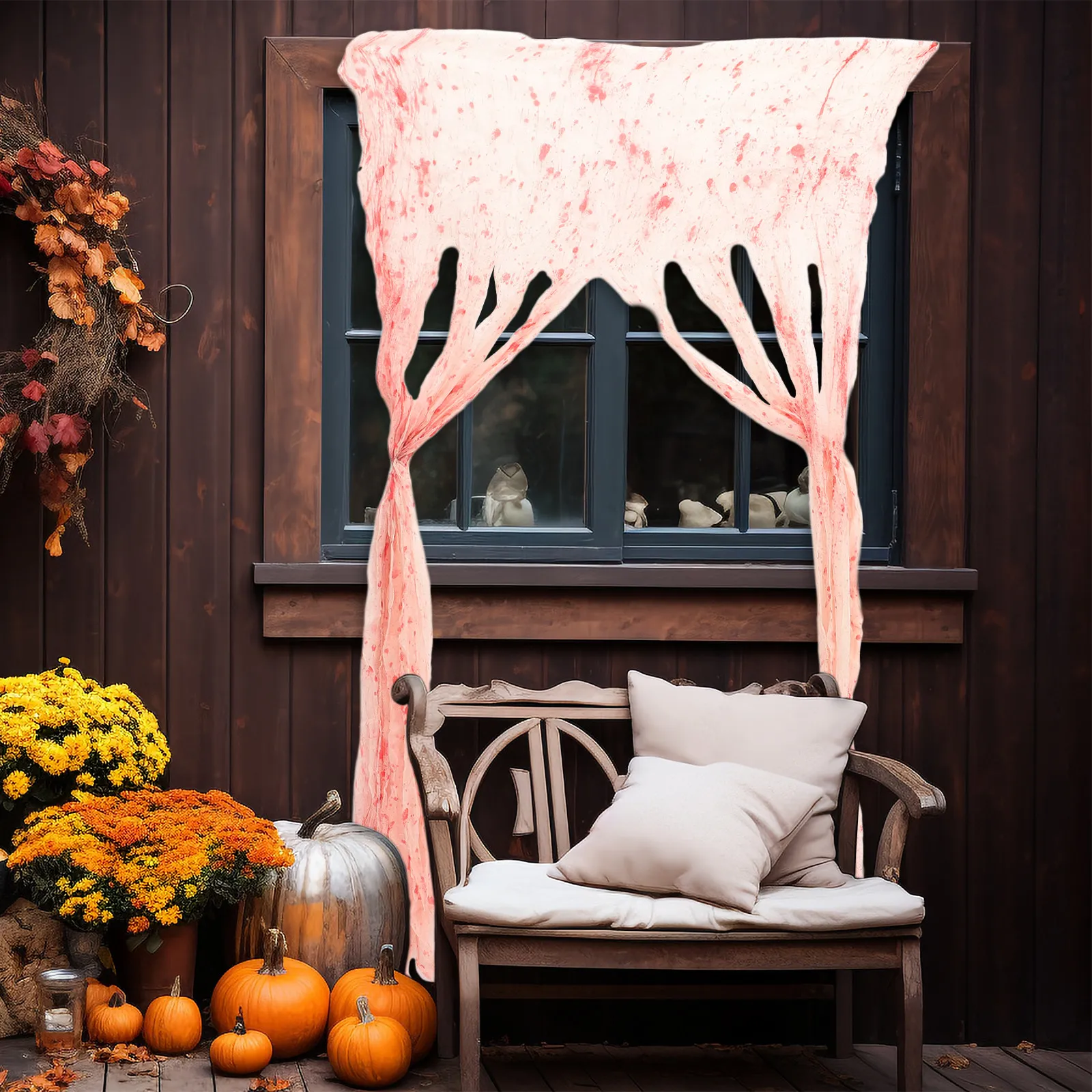 Halloween Curtain Bloody Hand Prints Horror Theme Door Decoration Party Background Hanging Curtain for Dining Room Bedroom Study
