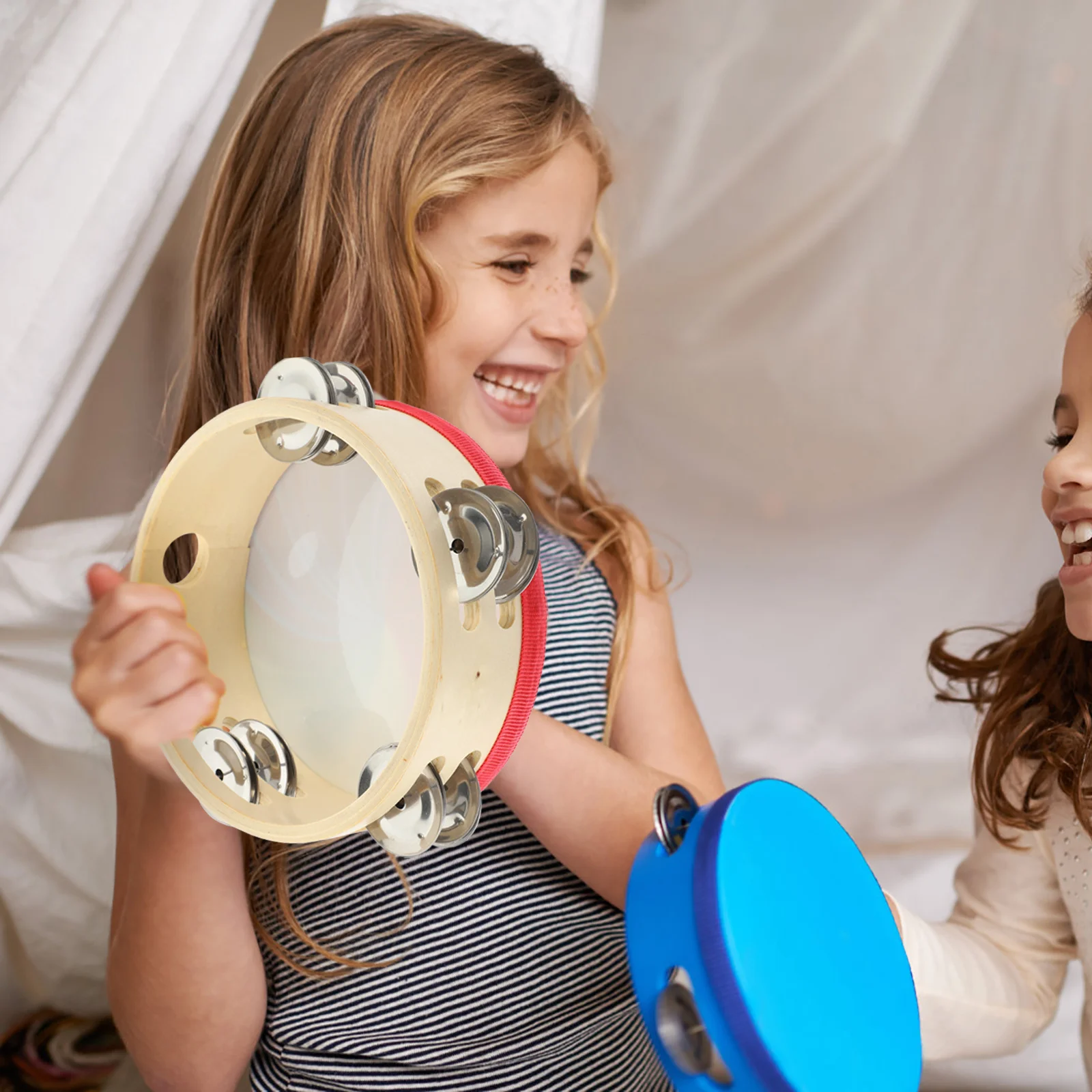 

Double Row Rainbow Tambourine Hand Drum Small Size for Kids Party Music Percussion Instrument Handheld Festival Props