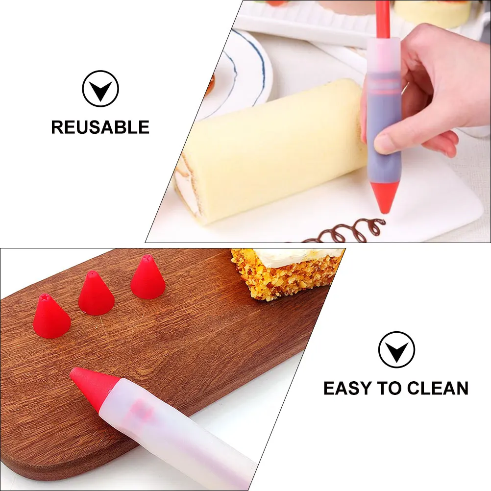 

2Sets Cake Decorating Pens Silicone Dessert Tools Easy DIY Baking Cream Pen Kit Nonstick Flexible Reusable Cake Decorating Pen