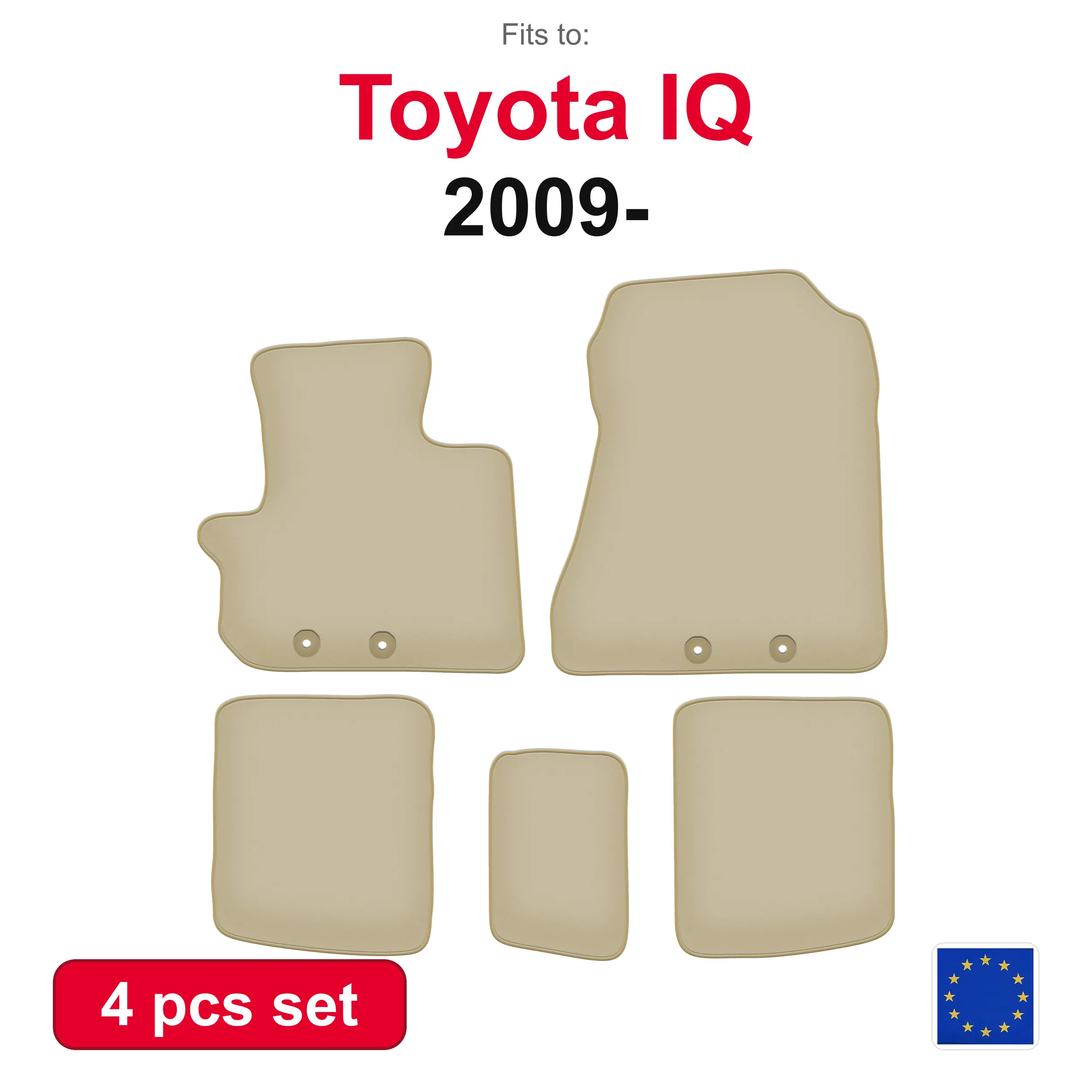 PREMIUM-Autofußmatten aus Velours für Toyota IQ Schrägheck (2009-) – beige, passgenau (4 Stück), passgenaues Autofußmatten-Set