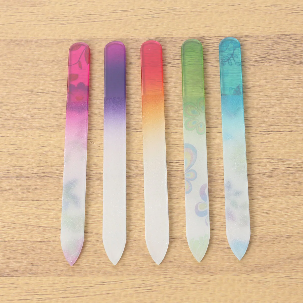 

5Pcs Glass Nail Files Printed Nail Buffers for Natural False Nails Manicure Art Shaping Smoothing File Emery Board
