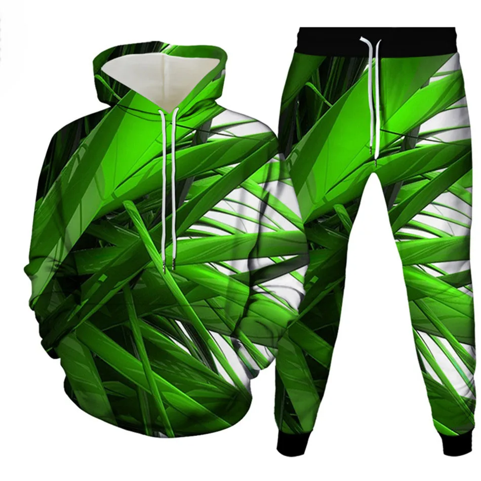 Conjunto de chándal de dos piezas para hombre, Sudadera con capucha y estampado 3D de girasol, planta, hoja, hierba, moda