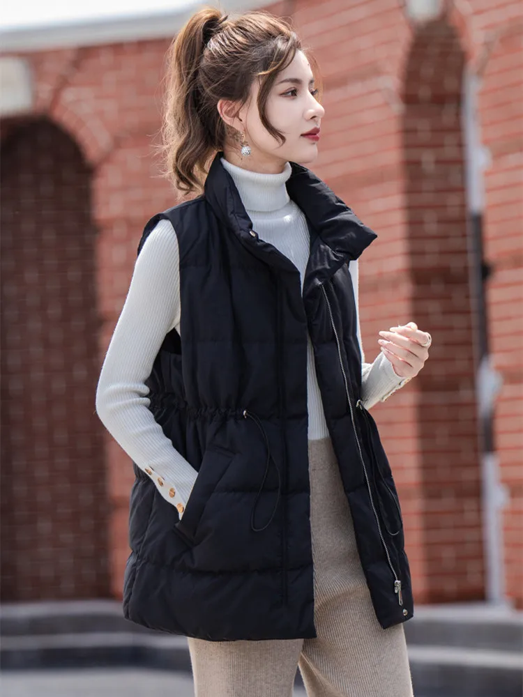 Autumn Winter Warm Down Vest Women\'s Medium Long Jacket White Duck Down Lightweight Down Jacket Waist Vest