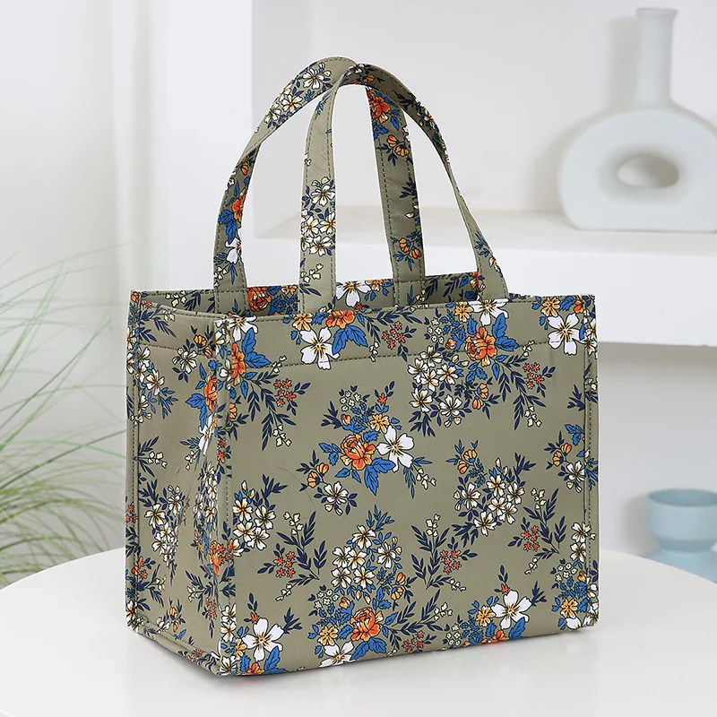 New style nylon printing thickened large capacity handbag, work portable zipper semi-closed lunch box storage bag, bento bag