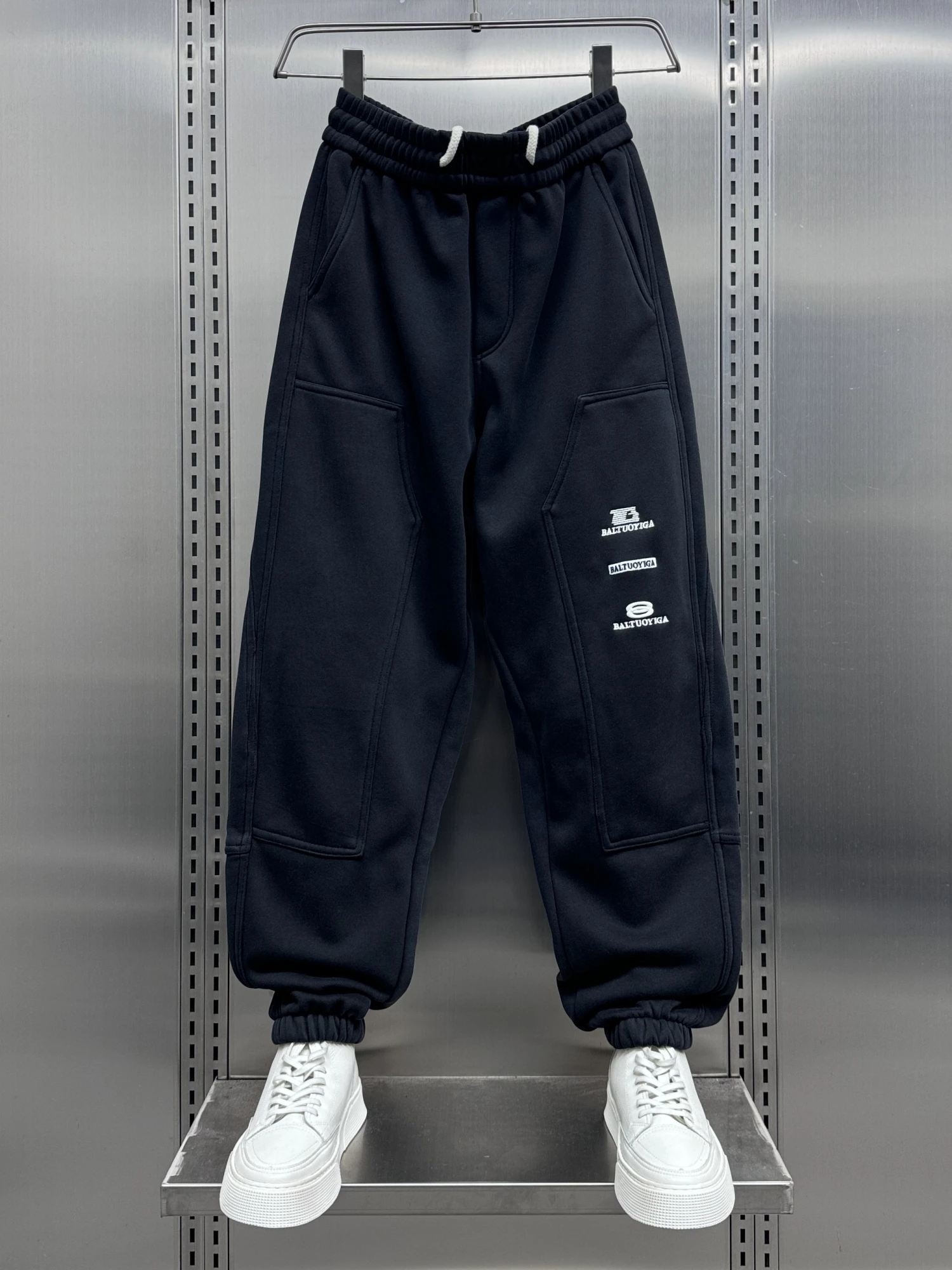 

Men's Faionable Fce Lined Thiened Cuffed Sweatpants Trendy Color Loose Fit Casual Pants Youthful Winter Sle