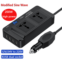 200W Car Inverter DC 12V/24V to AC 220V Power Converter Inverter 4 USB 5V 4.8A Fast Charging Socket Power Adapter Outlet