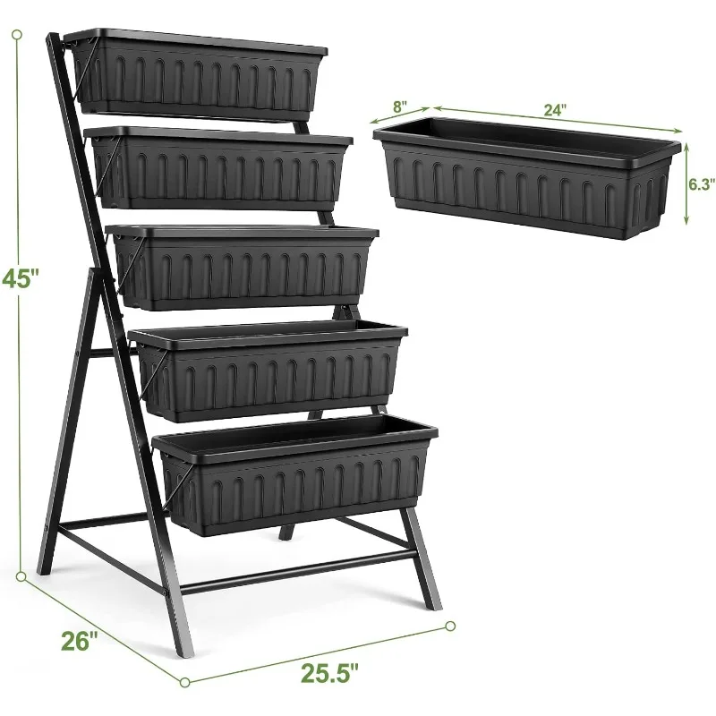 Vertical Raised Garden Bed Planter Box,5 Tiers Vertical Garden Planter with Drainage System&4 Hooks for Herb Vegetables Flowers