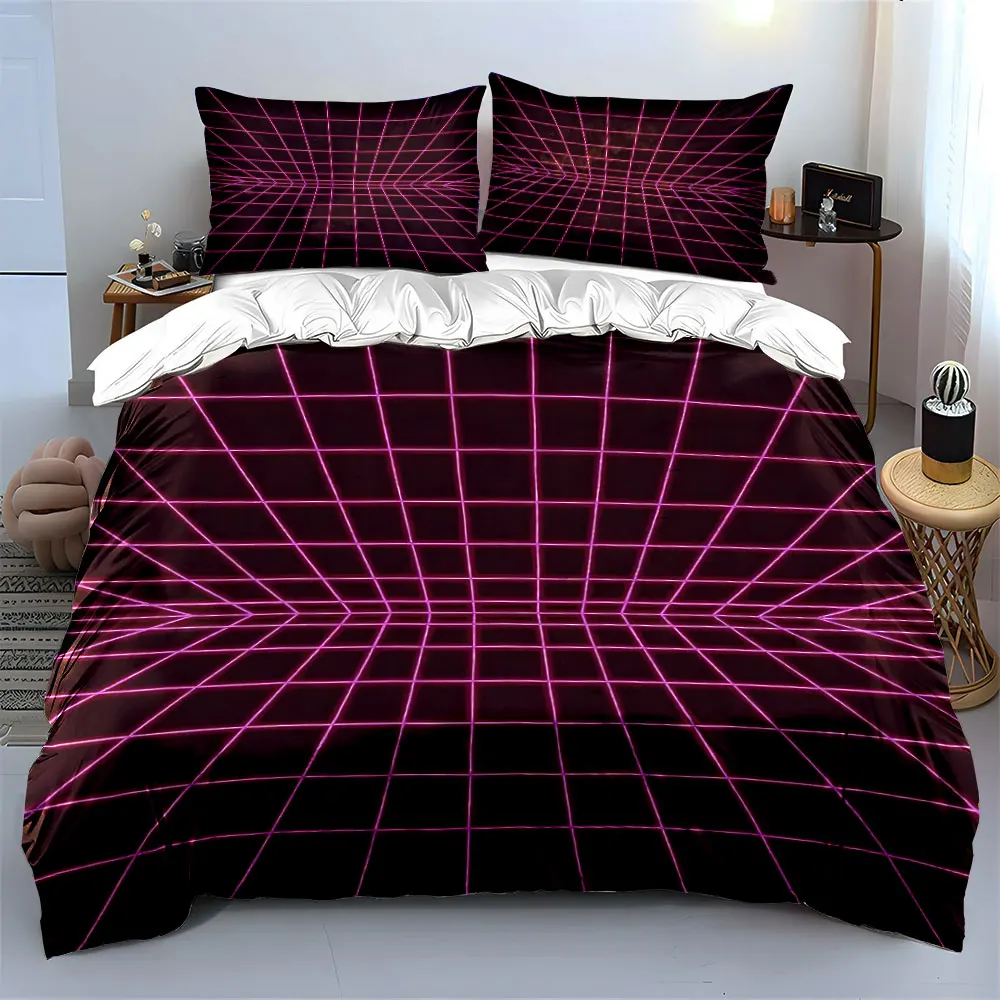 

Neon purple grid space Print Soft Comfortable Duvet Cover Bedding Set Included 1*Duvet Cover 2*Pillowcases Luxury Gift