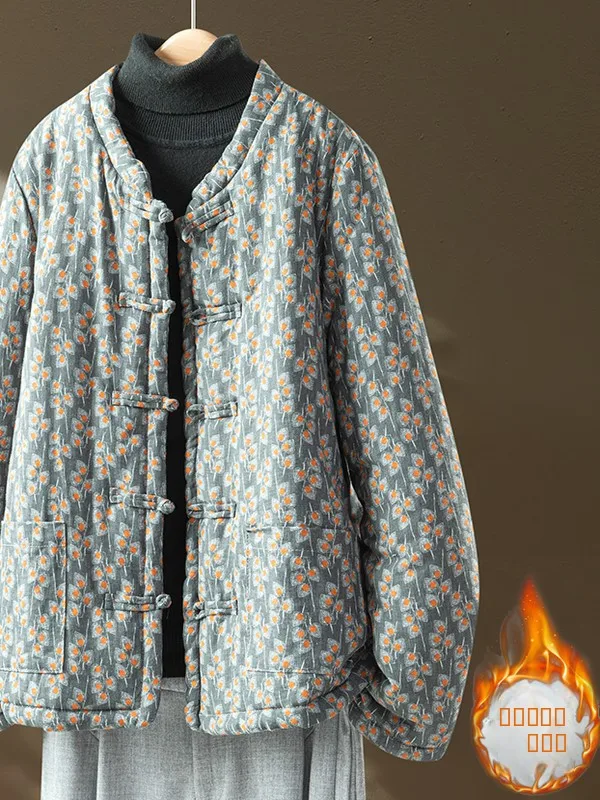 

Теплая верхняя одежда из хлопка Thiened, женское модное пальто в стиле ретро, традиционное пальто Hanfu, старая ткань, зимнее новое поступление