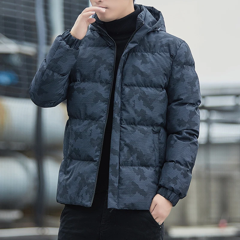 Winter Warm parka Men Hooded Striped Wave cut Streetwear Fashion CLothing Parksa Jacket For