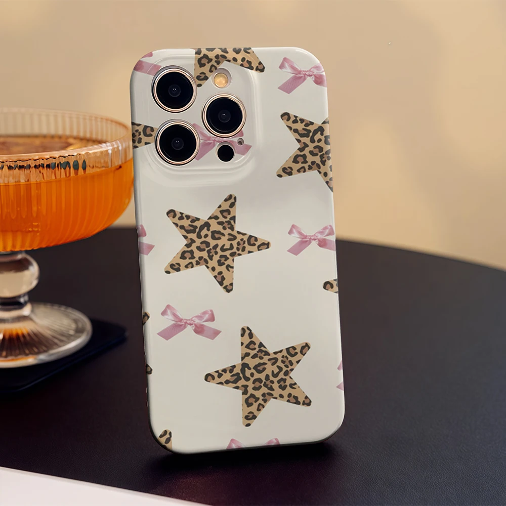 레오파드 스타 보우즈 아이폰 17 16e 16 15 14 13 12 11 에어 프로 맥스 XS XR XSMax 6 7 8 플러스 글로시 필름 하드 PC 커버