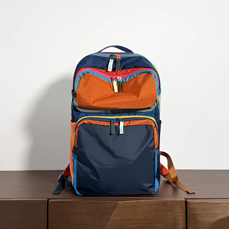 حقيبة ظهر ذات سعة كبيرة متعددة الألوان من النايلون شديدة التحمل للسفر والمشي لمسافات طويلة مع مقصورات متعددة وأشرطة مبطنة وجيب للكمبيوتر المحمول