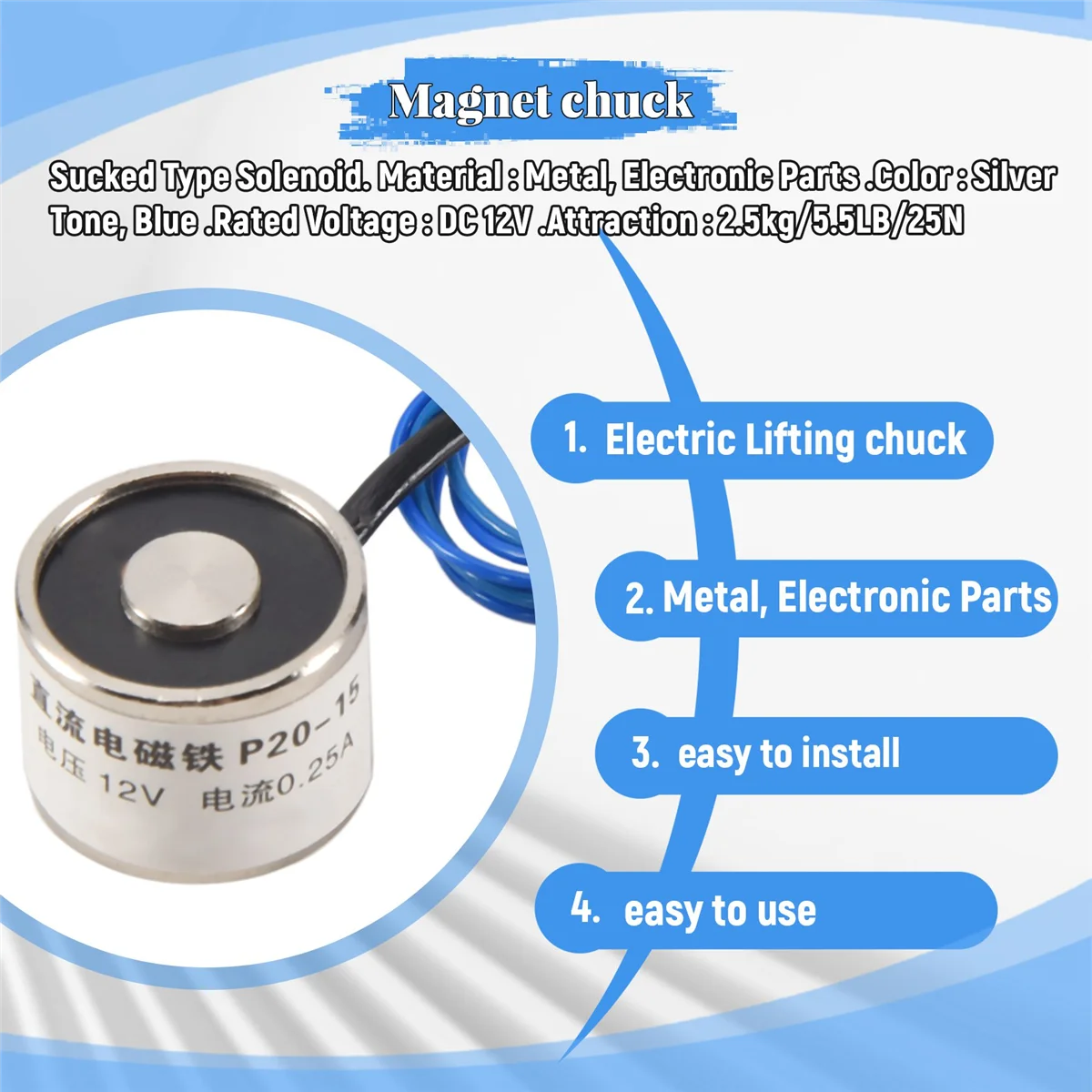 

2025+Sucked Electric Lifting Magnet Electromagnet 12VDC 2.5Kg 5.5LB 20x15mm