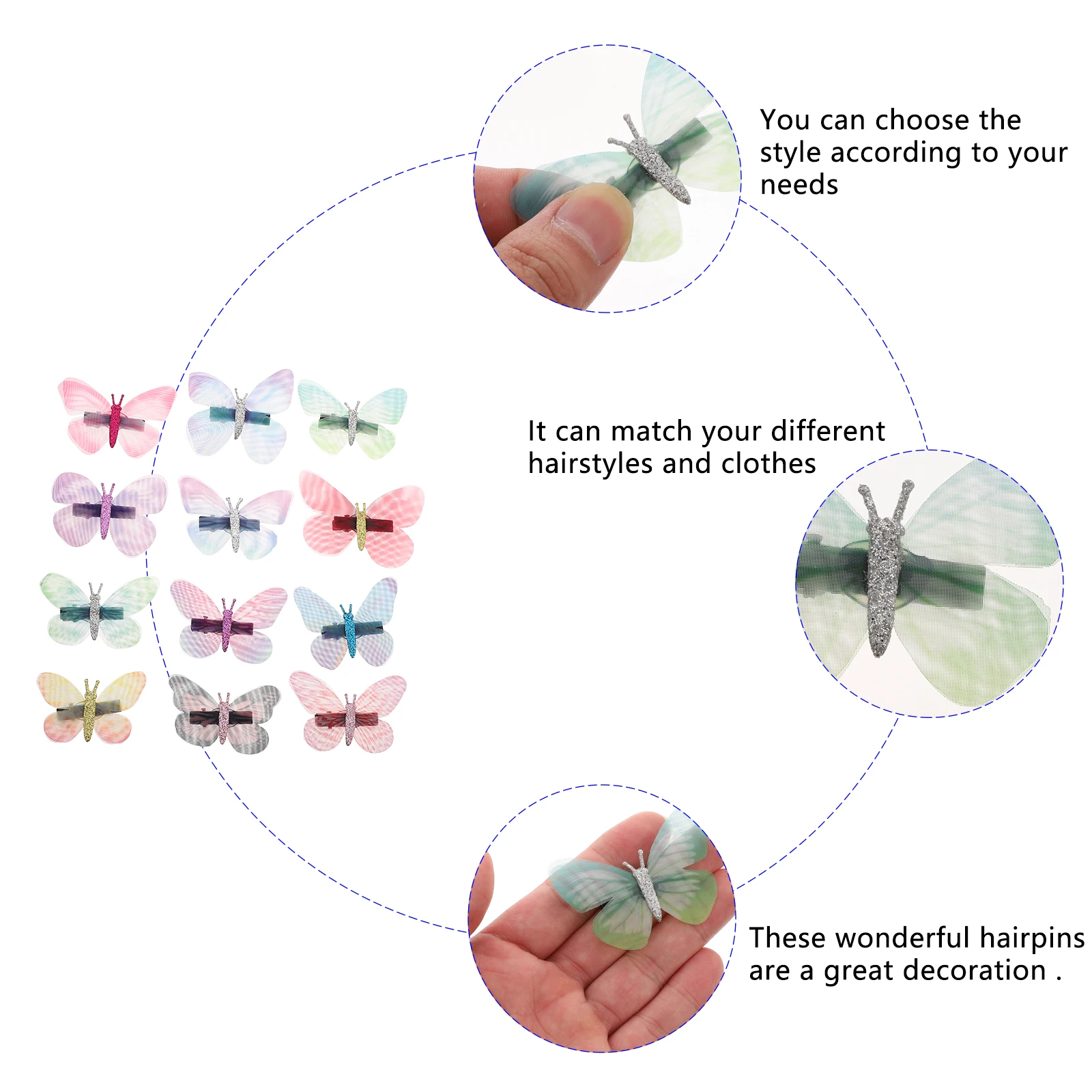 

12pcs Women Butterflies Hairpin Glitter Clips Elegant Hair Ornament For Party Wedding Bangs Hair Accessories Duckbill Barrette