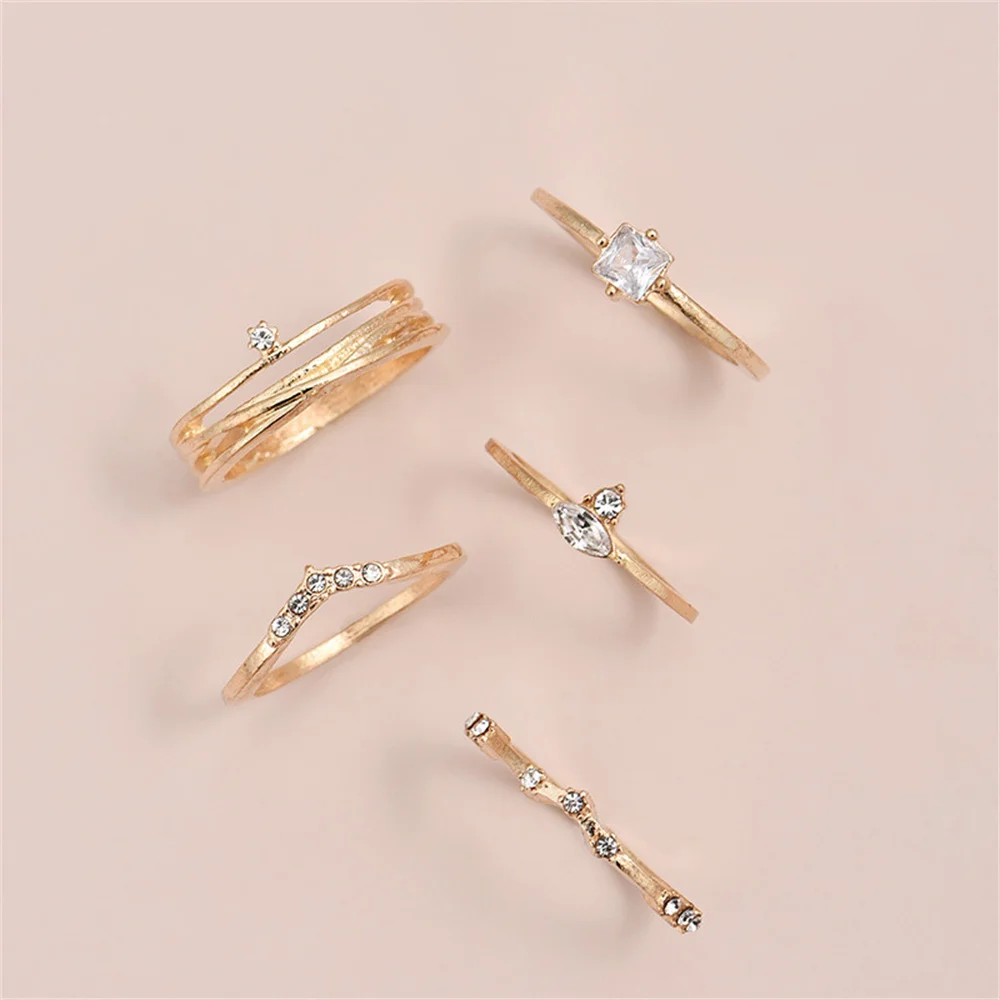 LXY-W New Fashion Vintage Gold-plate Simple Crystal Geometry Set Trendy Personality Ring For Women 2021 Rings Jewelry Party Gift