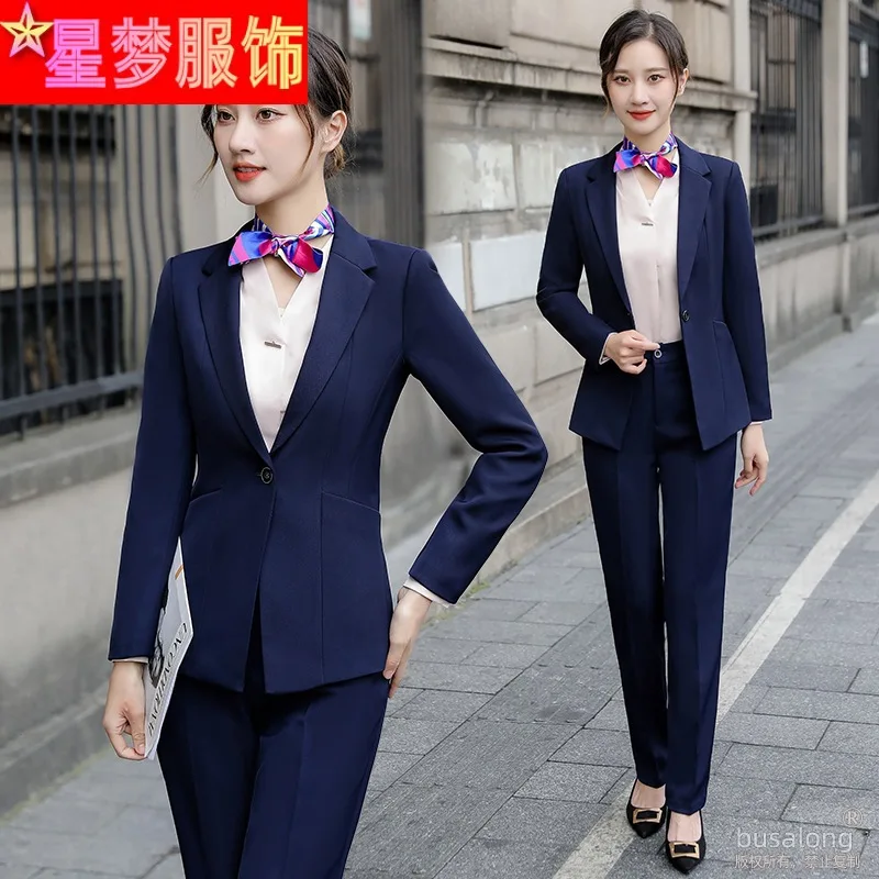 Hotel Front Stage Work Wear Clothes Suit Female Spring and Autumn Clothing Manager Foreman Gold Store Cashier Long Sleeve Career