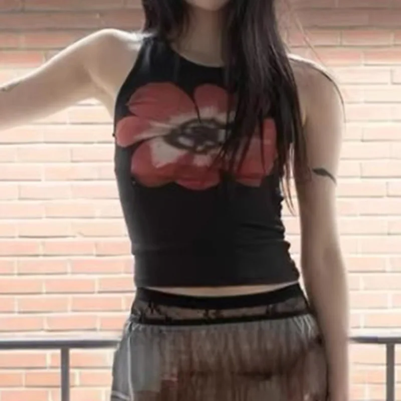

В Европе и США, тонкий укороченный жилет без рукавов с большим цветочным принтом и круглым вырезом, женский новый летний топ