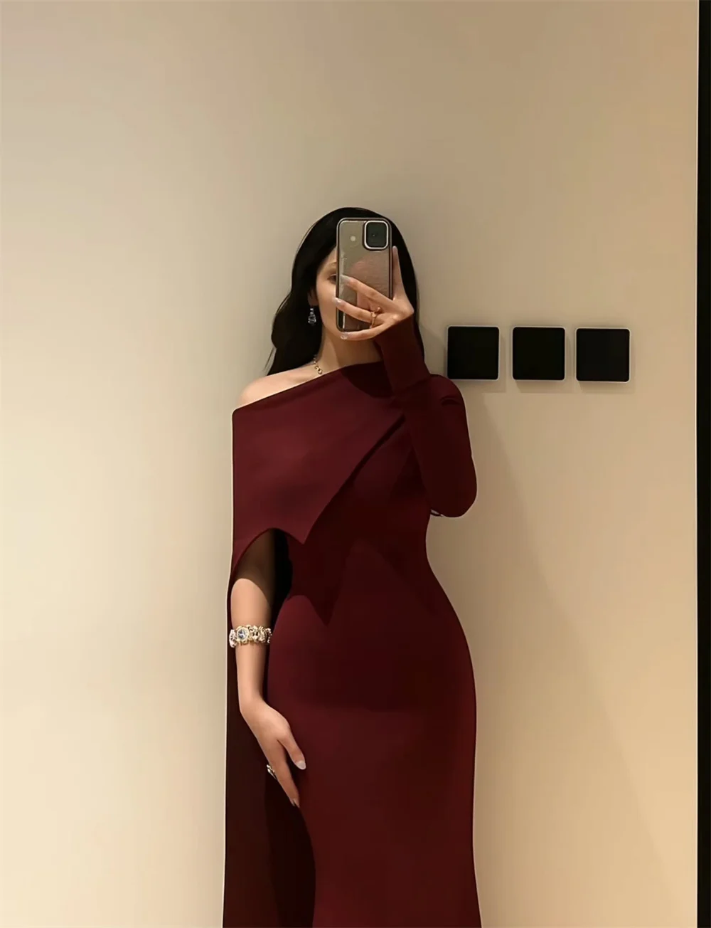 Elegante personalizado um ombro mulher vestido de festa manga longa sereia vestido de baile varredura trem novo vestido de baile novo 2025