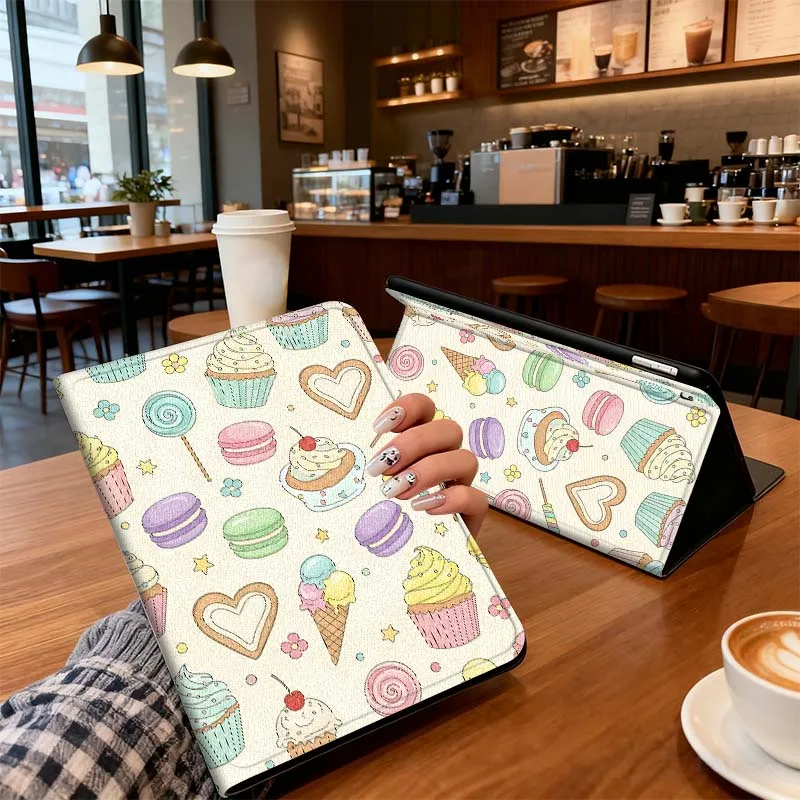 حافظة بنمط الحلوى اللذيذة لجهاز iPad Air Mini Pro 7 6 5 9.7 11 10.5 12.9 تابلت للنوم/الاستيقاظ التلقائي