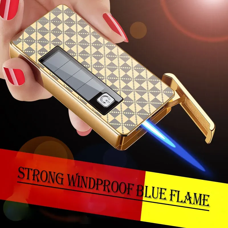 New Creative Transparent Transom Inflatable Solar Rechargeable Metal Cigarette Lighter Jet Flame Cigar Gas Lighter Men\'s Gift