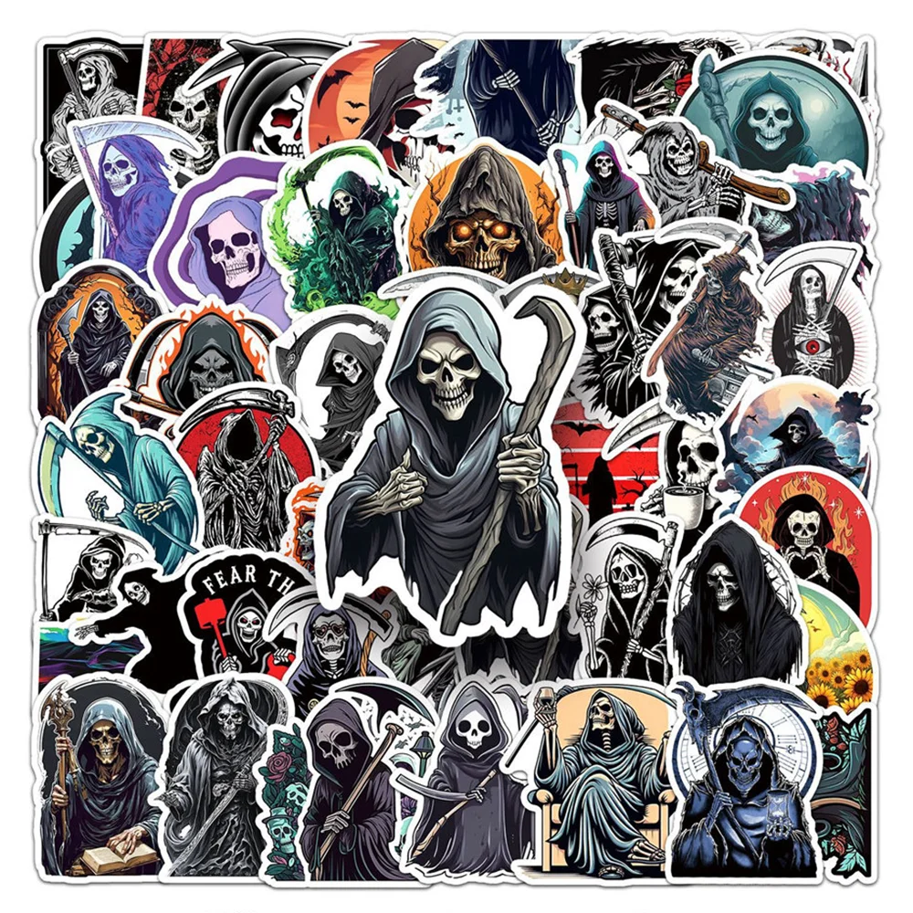 50pcs Cartoon Grim Reaper Horror Stickers For Ipad Phone Case Party Suitcase Guitar Laptop DIY Craft Supplies Aesthetic Sticker