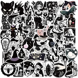 50pcs Cartoon Black White Cat Gothic Witch Stickers For Phone Ipad Handmade DIY Sticker Craft Supplies Scrapbooking Material