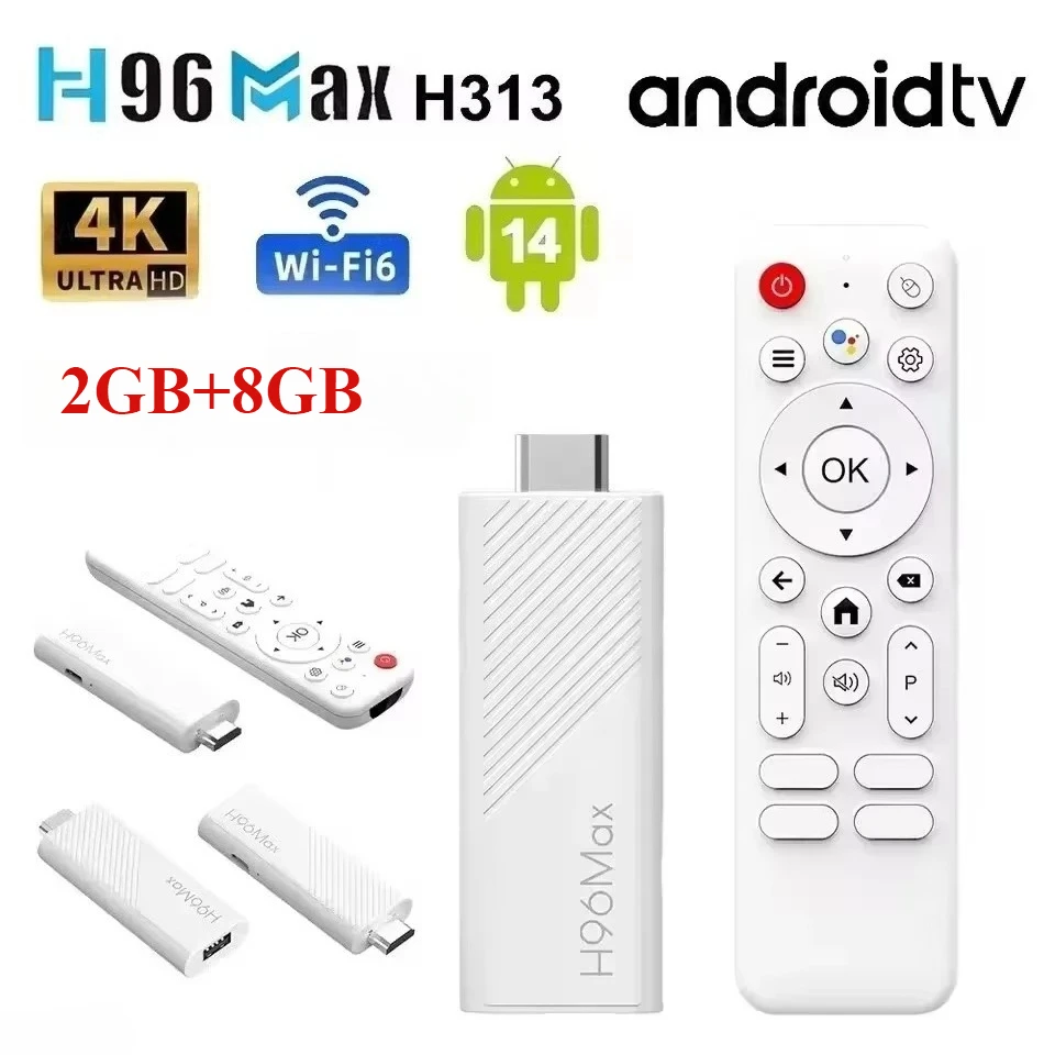 2025 جديد H96 MAX Android TV Stick Allwinner H313 مع 2.4G Wifi 5G Wifi6 ثنائي العلامة التجارية 2GB 8GB HD 4K 3D HDR goole صوت عن بعد