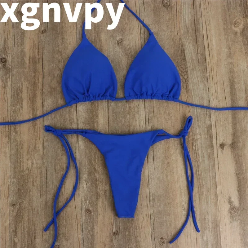 Xgnvpy Swimsuit Women Sexy Bikini Set Push-up Padded Bra Thong Two Pieces Swimwear Beachwear Bathing Suit Femme