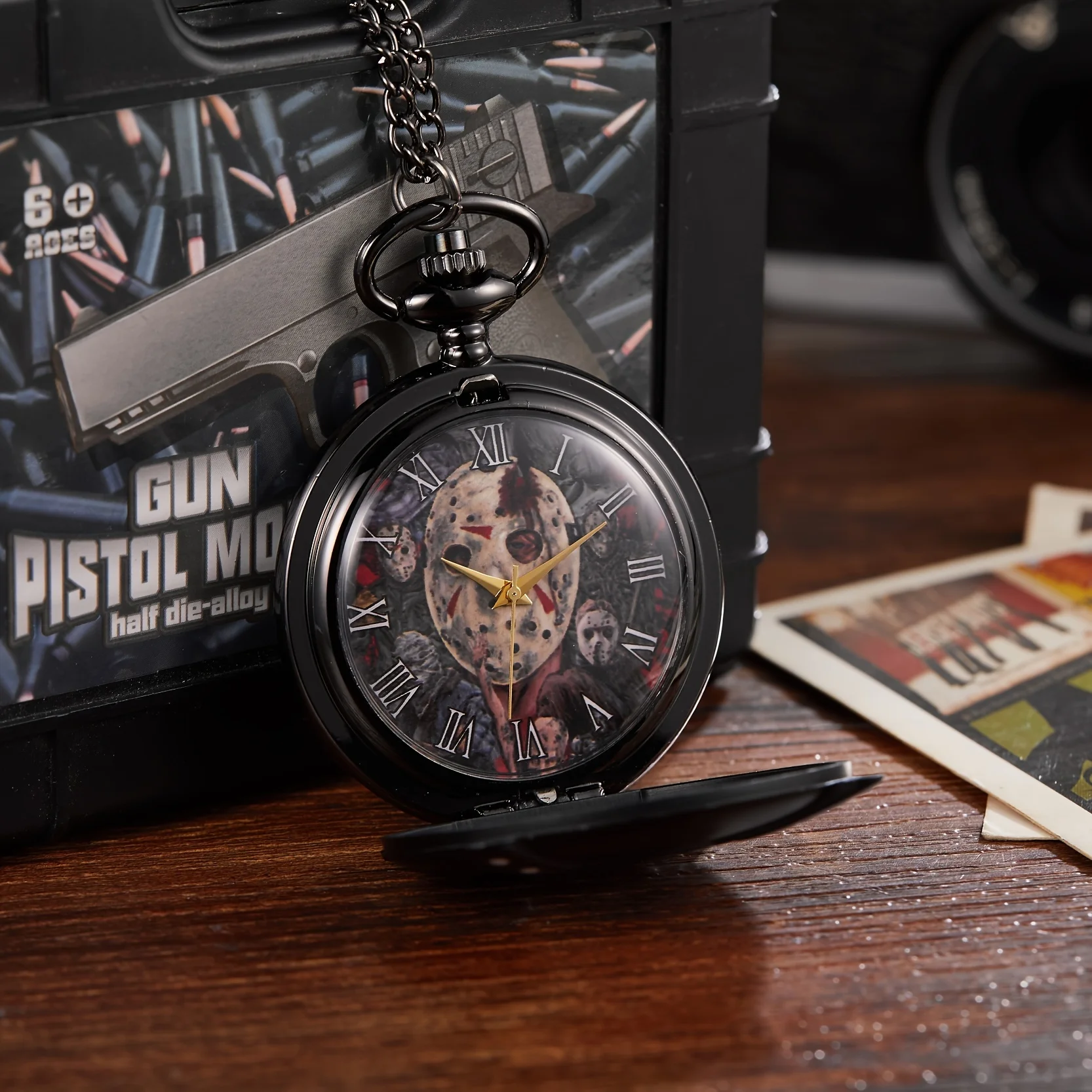 Reloj de cuarzo retro para hombre, cronógrafo de bolsillo con diseño de doble cuchillo fantasma, personalizado, tendencia de moda