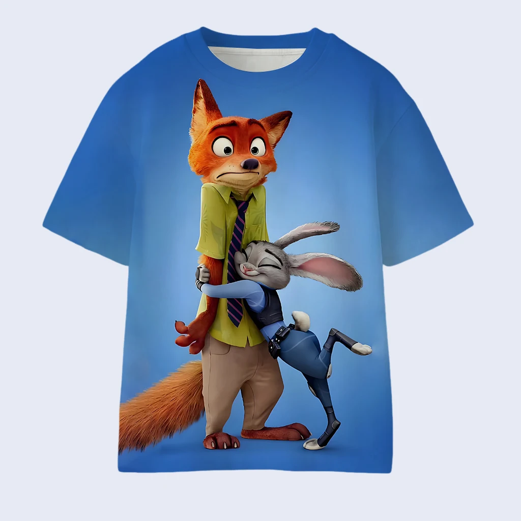 جديد Zootopia 2 طباعة تي شيرت رجالي جودي هوبز ونيك وايلد الكرتون نمط قصيرة الأكمام الصيف رداء علوي غير رسمي لارتداء اليومي