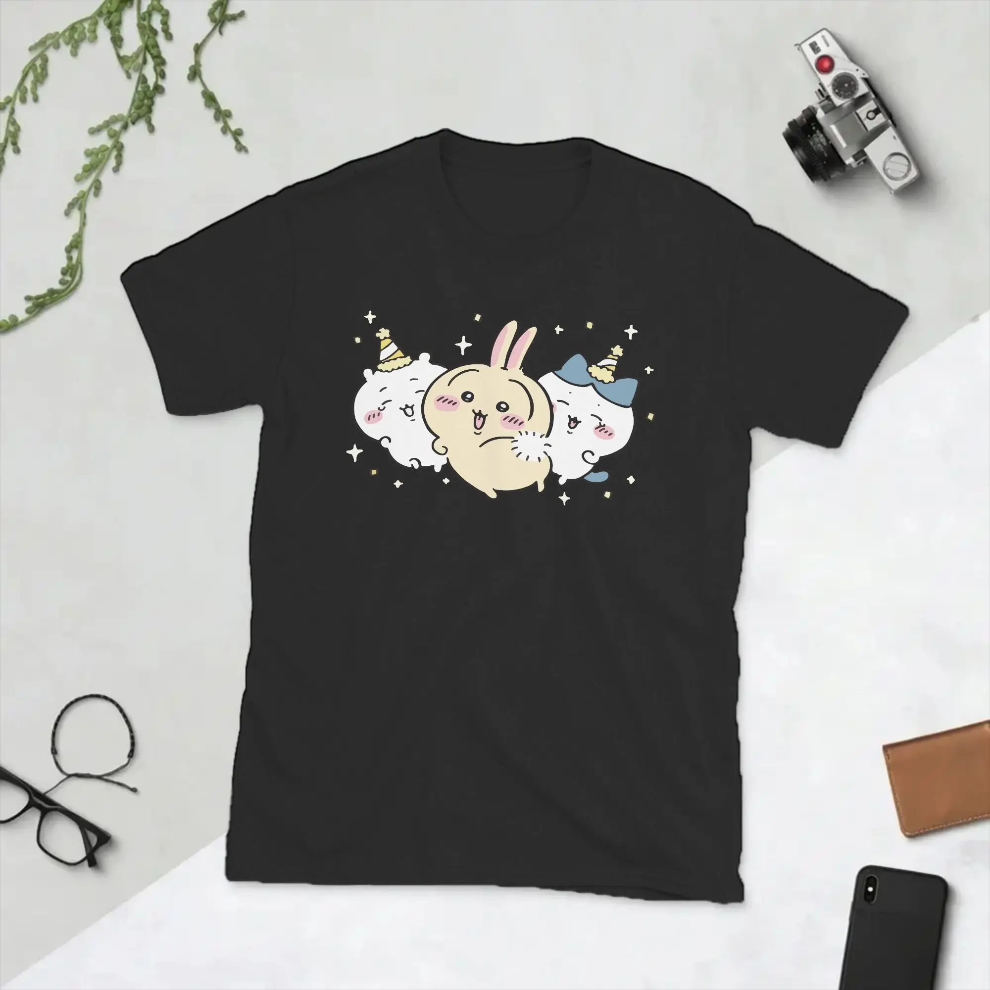 Chiikawas Hachiware Usagi T Shirt Men 100% Cotton Novelty T-Shirts Crew Neck  Tees Short Sleeve Clothes Birthday Present
